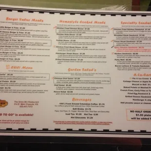 a menu for a restaurant