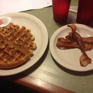 Pecan waffles with bacon. Yummmmmmmm