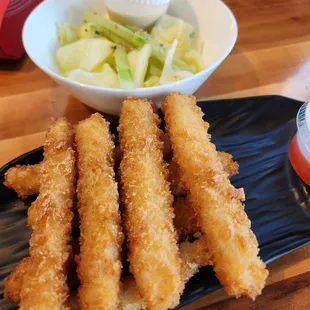 Calamari sticks (8), and salad