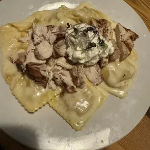 Butternut squash ravioli with chicken &amp; ricotta cheese. It was a special.