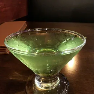 Asked Brian to surprise us with a mixed drink. He's not a bartender, but I'd say it was a solid apple martini