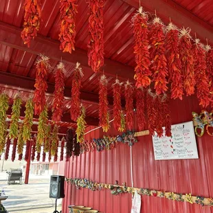 red peppers hanging from the ceiling