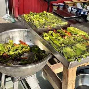 a bunch of green peppers