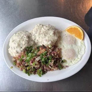 Corned Beef Hash with Biscuits and Gravy