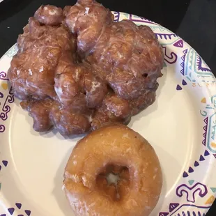 Apple fritter and cake donut.