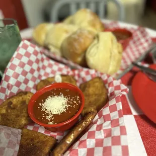 Garlic, knots, and fried mozzarella