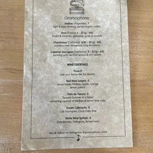 menu