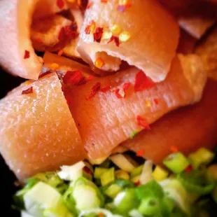 Marimated Pork Skin.
New item, AYCE B $29.99