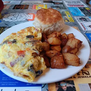 Gram's Supreme Omelet with home fries &amp; home made buscuit