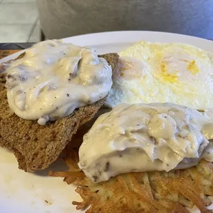 Country Fried Steak with extra Sausage gravy