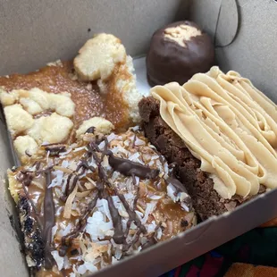 Salted Caramel Bar, Samoa cheesecake bar, Peanut Butter Brownie, Buckeye ($9.60 total)