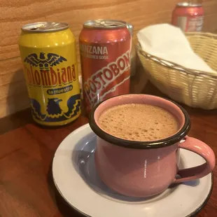 Colombiana (similar to a cream soda), and Manzana Postobon (sweet apple soda), and traditional Colombian Chocolatè (hot chocolate)