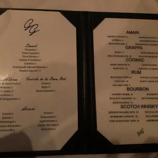 Desert menu