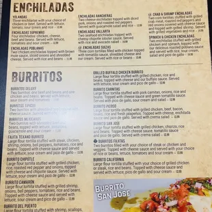 Menu (June 2021): Enchiladas, Burritos