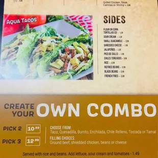 Menu (June 2021):  A la carte, Sides &amp; Create Your Own Combo