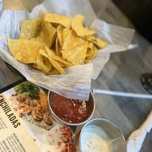 Chips white sauce and salsa