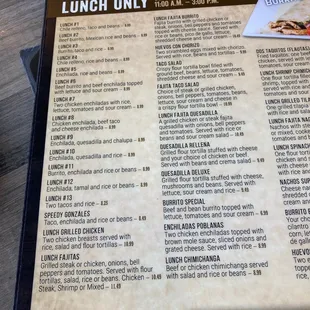 Lunch menu