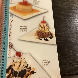Dessert menu