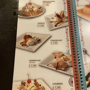 Dessert menu