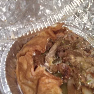 Chicken and steak fajita taco salad. The meat was so tender.