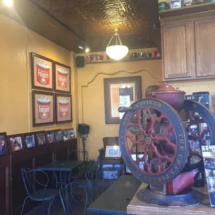 a coffee grinder in a coffee shop