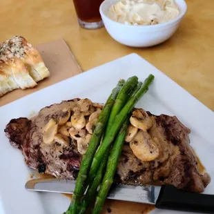 New York strip with burgundy sauce