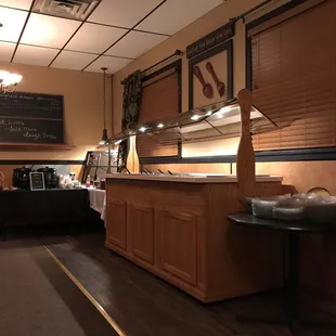 a view of a restaurant with a buffet