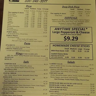 the price of the menu