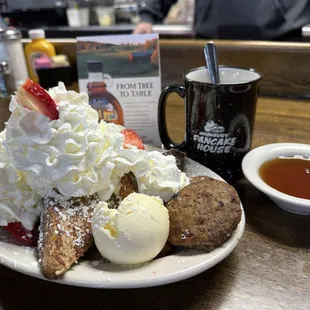 French toast with Whipped Cream and Fresh Strawberries