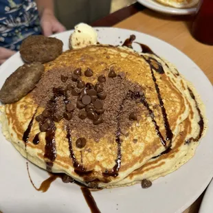 Chocolate Chip Pancakes with Sausage