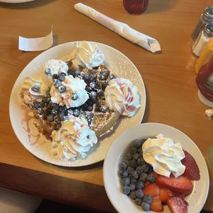 blueberry hill waffle and side of fruit