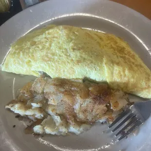 Two egg omelet with hamburger and cheese