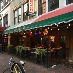 Streetside dining available.