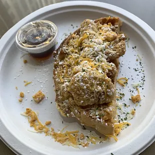 Half chicken and waffles with cheese