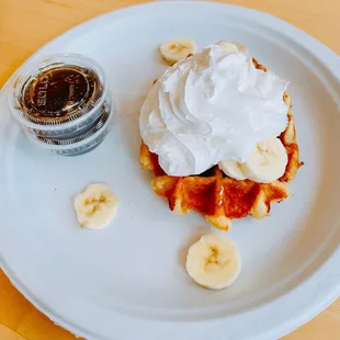 Liege Waffle with bananas and whipped cream
