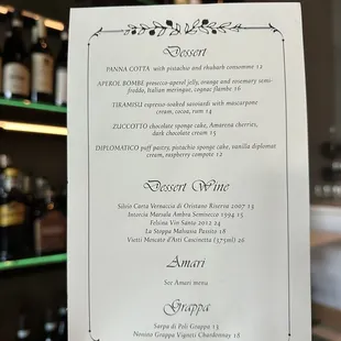 dessert menu