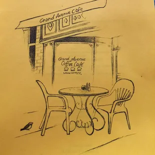 a drawing of a table and chairs