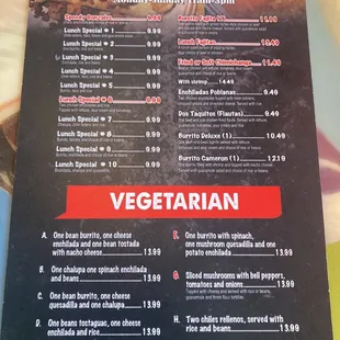 2023 Lunch Special Menu