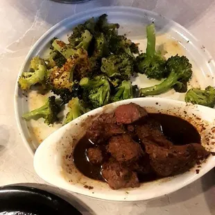 Tenderloin tips was salty; side of broccoli was perfectly seasoned and roasted.