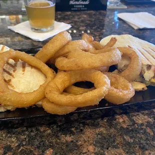 Chipotle wrap and onion rings