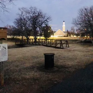 Grand Blvd Park:  Section close to Bedford Lane, w Nichols Hills United Methodist Church in background