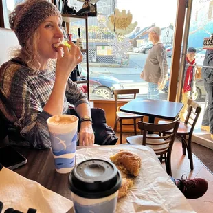 Delicious chai tea latte and cinnamon bun. Not the best phot cause we were having too much fun talking Steelers and life