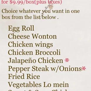 Buffet Togo menu