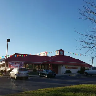 a view of the outside of a restaurant