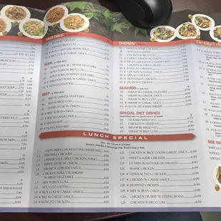 a menu for a chinese restaurant