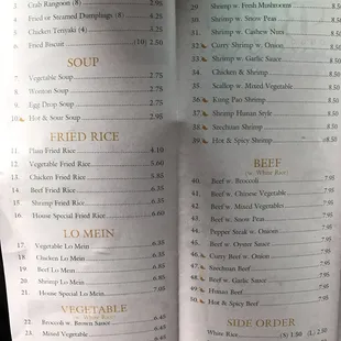 More of the menu...