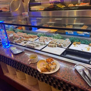 The sushi bar is constantly in rotation from such high demand.