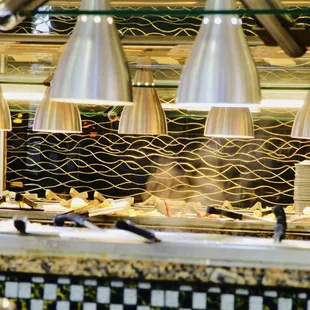 a view of a buffet with a variety of food items