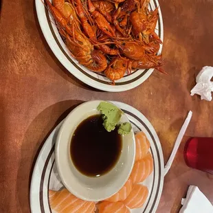 two plates of food on a table