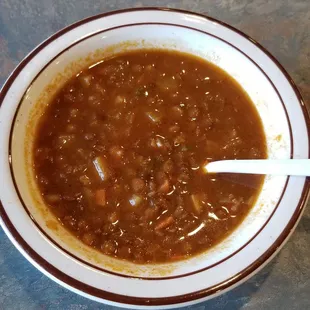 Traditional lentil soup that comes with the platter.
